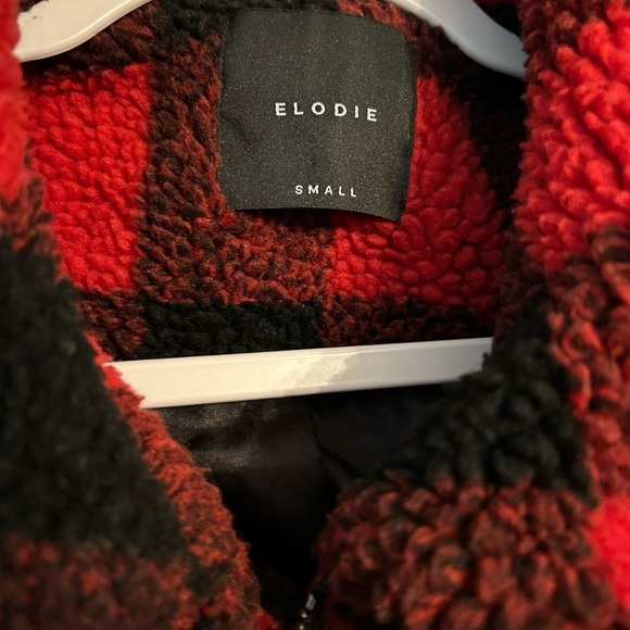 ELODIE Nordstrom Bomber Fleece Plaid Jacket- Red/Black Size Small - Picture 6 of 7